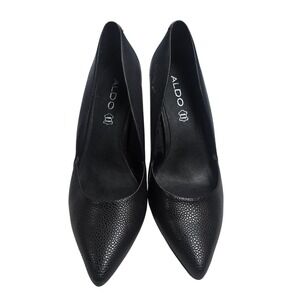 Aldo Stiletto Pumps Womens 9 Black Excellent Pebbled Leather Pointed Toe Heels